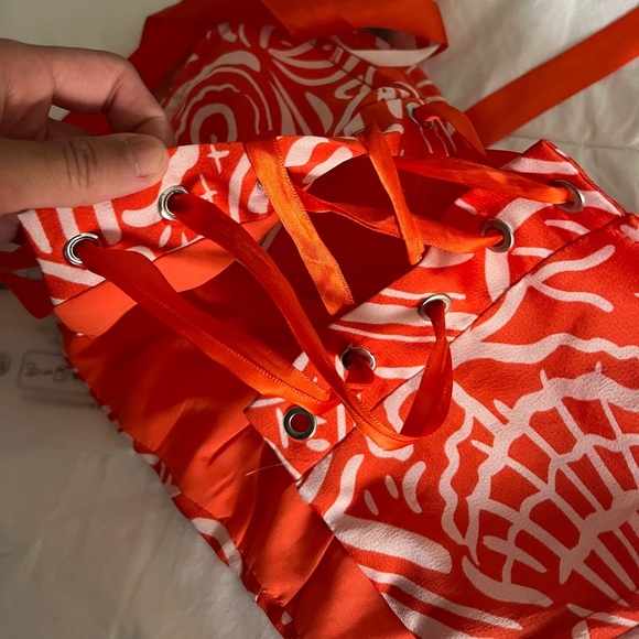 SHEIN Privé Allover Print
Grommet Lace Up Bustier Tube Top SIZE XS ORANGE & PINK - Picture 11 of 13